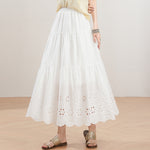 Womens Loose-fitting White Hollow-out Floral Skirt