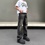 New American-style Retro High-street Black Tie-dye Straight-leg Jeans