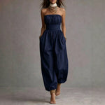 Linen-cotton Strapless Balloon-leg Jumpsuit