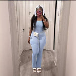 Womens Fashion Solid-color Ribbed-pocket Bodycon Jumpsuit