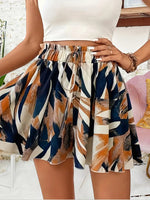 Printed Wide-leg Lace-up Shorts Chic And Elegant Resort Beach Culottes