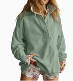 Loose-fitting Casual Long-sleeve Hoodie With A Semi-open Neckline And Buttons