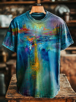 Mens 3D Digital-print Crew-neck Short-sleeve Shirt