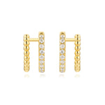 S925 Sterling Silver Double Hoop Earrings, D-VVS1 Moissanite Beaded Huggies, Platinum Plated 2.8g Women's Jewelry Gift Box