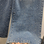 New Starry Hot Rhinestone Retro Washed Ribbon Jeans