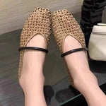 Retro Woven Roman Style Small Square-Toe Low-Top Womens Pumps