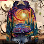 Womens Crew-Neck Pullover Casual Sweatshirt With 3D Hooded Print