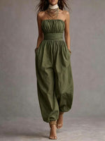 Linen-cotton Strapless Balloon-leg Jumpsuit