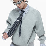 Striped Mock-two-piece Lapel Hoodie Cropped And Relaxed-fit