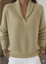 Fashionable Solid-color V-neck Long-sleeve Loose-fit Pullover