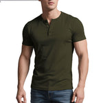 Mens Solid-Color Casual Crew-Neck Short-Sleeve