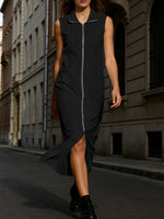 Sleeveless Tank Dress Solid-Color Elegant Plus-Size One-Piece Dress
