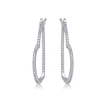S925 Sterling Silver Open Heart Hoop Earrings, 44 D-VVS1 Moissanite Pave, Platinum Plated 5.4g Women's Jewelry Gift Box