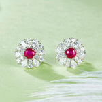 S925 Sterling Silver Cluster Stud Earrings, 3.5mm Lab-Grown Ruby Sapphire Emerald Halo, Platinum Plated 2.2g Women's Jewelry Gift Box