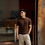 Mens Round-Neck Knitted Short-Sleeve T-Shirt