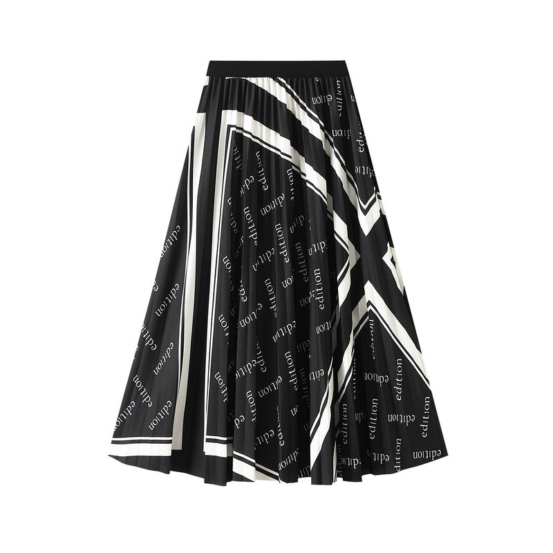 Elastic-waist Mid-length Flared A-line Skirt