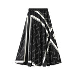 Elastic-waist Mid-length Flared A-line Skirt