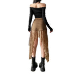 Lace-panel Mid-length French-style Elegant Solid-color Skirt