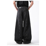 New Mens American-style Vintage Distressed Straight-leg Denim Jeans With Rivets And A Washed Finish