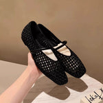 Retro Woven Roman Style Small Square-Toe Low-Top Womens Pumps