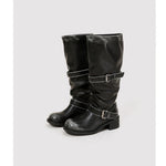 Chunky-heeled Vintage Distressed Mid-calf Boots Womens