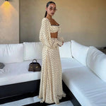 Polka-dot Midriff-baring Sexy Long-sleeve Chic Silky-soft Loose Casual Maxi Dress
