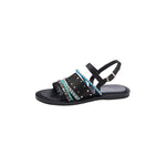 Cowhide Woven Color-block Flat Sandals