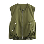 Summer New Arrival Fashionable Casual Cropped Pleated Sleeveless Crew-neck Vest