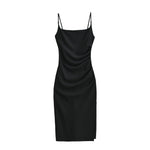 Womens Stylish Pleated Waist-cinching Side-slit Camisole Dress