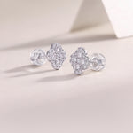 S925 Sterling Silver Clover Stud Earrings, D-VVS1 Moissanite Pave, Platinum Plated 1.2g Women's Jewelry Gift Box