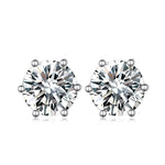 S925 Sterling Silver 4-Prong Moissanite Stud Earrings, 1&2ct D-VVS1 Round Cut, Platinum Plated 1.5&2.2g Women's Jewelry Gift Box