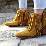 Fashionable Tasseled Pointed-Toe Chunky-Heel Plus-Size Womens Ankle Boots