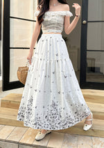 Womens FashionableWaist-cinching Printed Midi Skirt