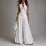High-waisted Draping Wide-leg Jumpsuit With Side Cutouts