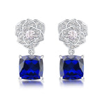 S925 Sterling Silver Rose Drop Earrings, 8mm 6ct Lab-Grown Ruby Sapphire Emerald, Platinum Plated 5g Women's Jewelry Gift Box