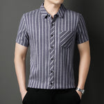 Mens Casual Striped Plus-Size Short-Sleeve Shirt