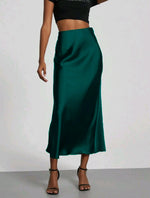 Womens Elegant, Silky-satin Versatile Midi Skirt
