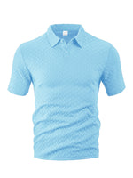 Mens Summer Solid-Color Waffle-Weave Short-Sleeve Shirt