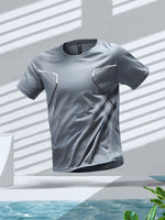 Mens Three-Piece Ice-Silk Quick-Drying Sports Short-Sleeve Top Set