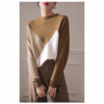 Comfortable Versatile Color-blocked Wool Loose-fit Mock-neck Base Sweater
