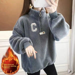 Womens Stylish Padded Loose-fitting Half-zip Jacket