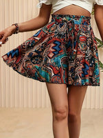 Printed Wide-leg Lace-up Shorts Chic And Elegant Resort Beach Culottes