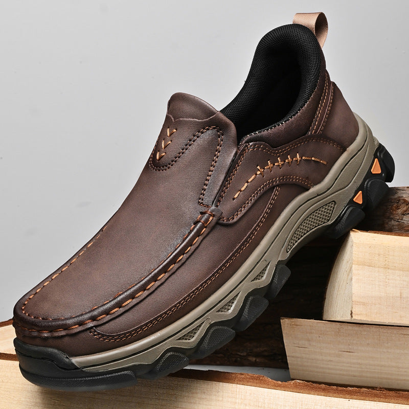 Mens Casual Leather Shoes With Thick Soles