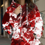 Ink-splatter Floral-print Hooded Sweatshirt Womens New Autumn Casual Cartoon Skull Hoodie