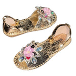 Womens Color-Block Floral Flat Sandals