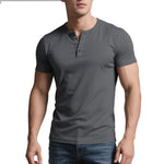 Mens Solid-Color Casual Crew-Neck Short-Sleeve