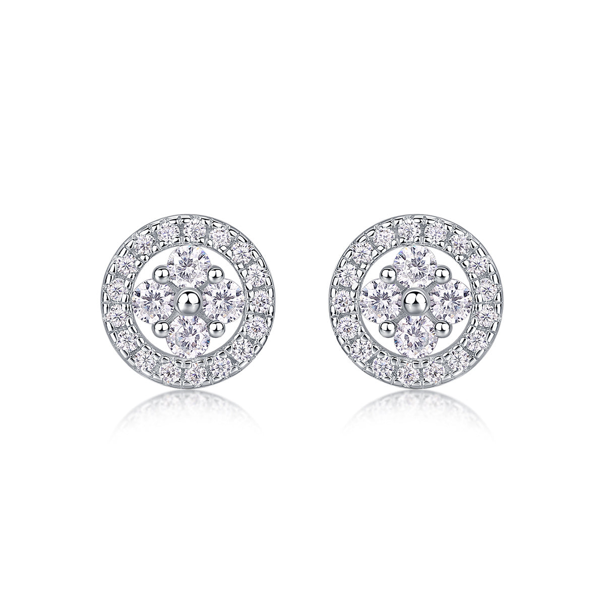 S925 Sterling Silver Round Halo Stud Earrings, D-VVS1 Moissanite Cluster, Platinum Plated 1.4g Women's Jewelry Gift Box