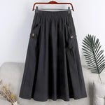 Pocketed Elastic-waist Midi-length Flared A-line Skirt