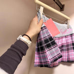Plaid Pleated Skirt High-waisted A-line Design Statement Midi Skirt