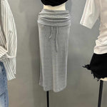 Solid-color Flanged Drawstring Skirt With A Slit Above The Knee